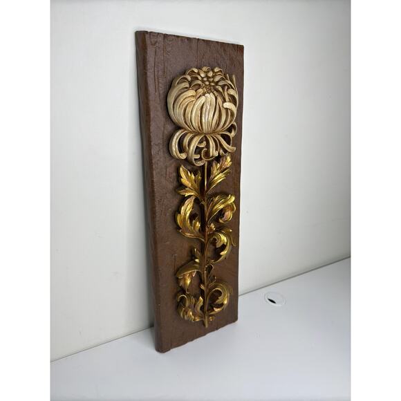 Large Midcentury Vintage Syroco wall flower Plaque | vintage wall flower - Picture 3 of 7
